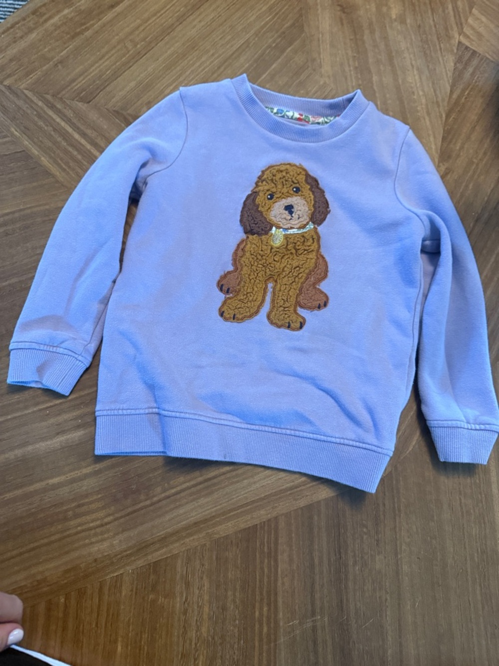 Mini Boden Lavender Sweatshirt with Brown Puppy Patch